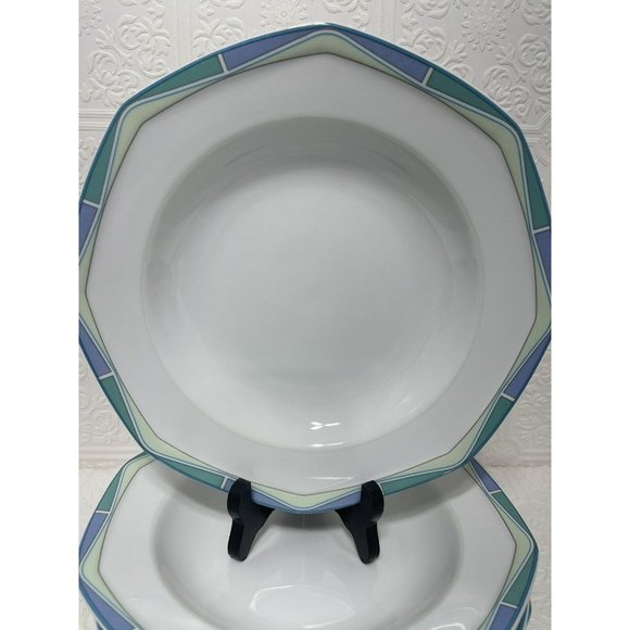 Christopher Stuart Acclaim Rim Soup Bowls 9.25" Lot of 5 Art Deco Style - Picture 3 of 9